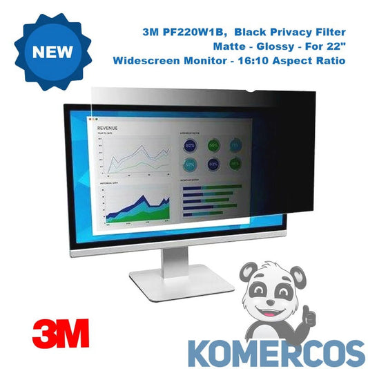 3M PF220W1B - Black Privacy Filter, Matte, Glossy, For 22-in. Monitor Monitor