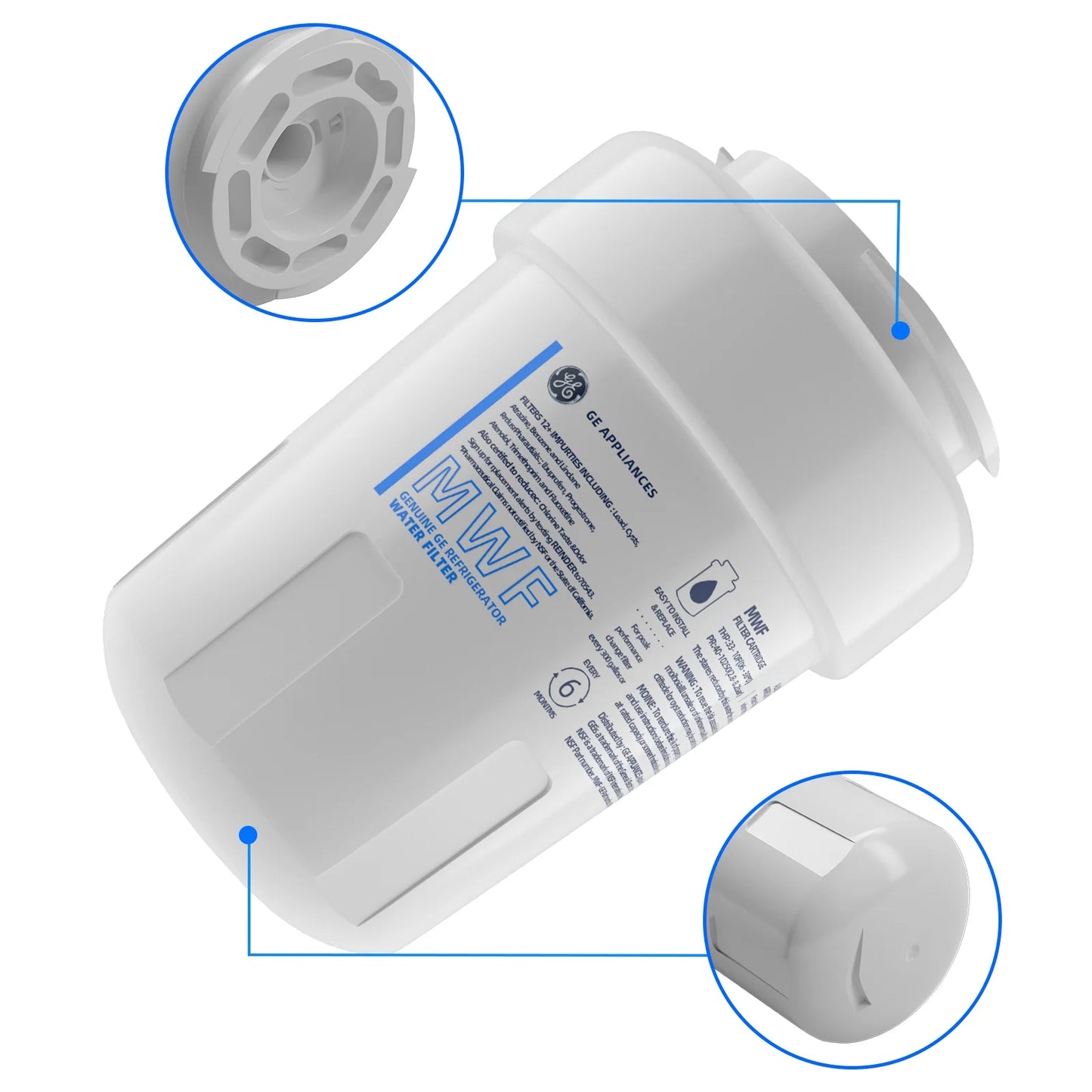 6 Pack MWF Refrigerator Liquid Filter Replacement , Compatible with Fluid MWF, MWFINT, MWFP, MWFA,GWF, GWFA Fridge Liquid Filter