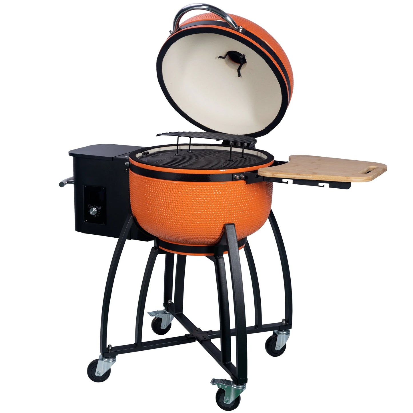 24 "Ceramic Pellet Grill with 19.6" diameter Gridiron Double Ceramic Liner 4-in-1 Smoked Roasted BBQ Pan-roasted for Outdoors Patio,Orange