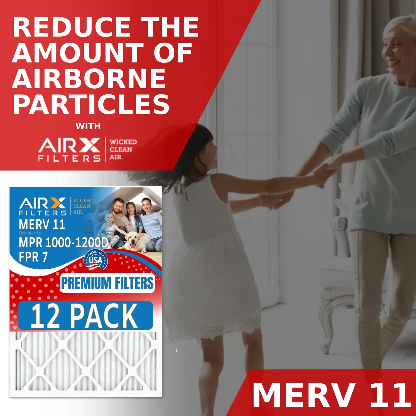 16x20x1 Air Filter MERV 11 Rating, 12 Pack of Furnace Filters Comparable to MPR 1000, MPR 1200 & FPR 7 - Made in USA by AIRX FILTERS WICKED CLEAN AIR.