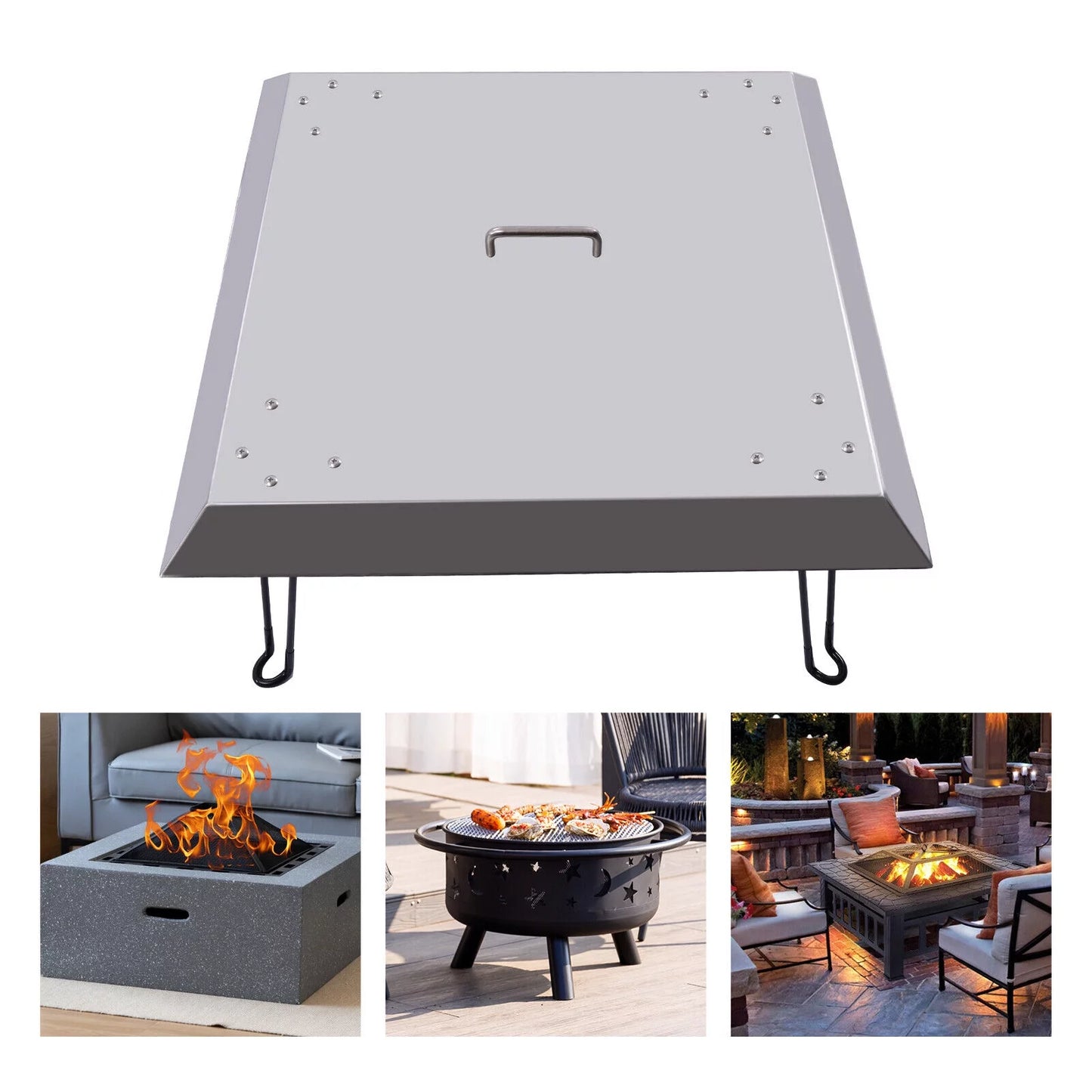 25*25 inch Outdoors Fire Pit Heat Deflector Stainless-Steel with Carrying Handle