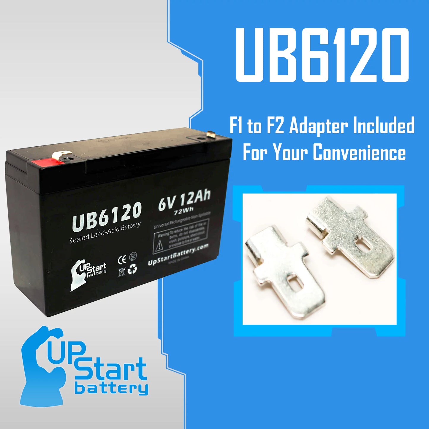 2x Pack - Compatible Tripp-Lite 850 Battery - Replacement UB6120 Universal Sealed Lead Acid Battery (6V, 12Ah, 12000mAh, F1 Terminal, AGM, SLA) - Includes 4 F1 to F2 Terminal Adapters