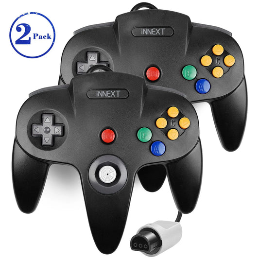 2 Pack N64 Controller, iNNEXT Classic Wired N64 64-bit Game pad Joystick for Ultra 64 Video Game Console N64 System (Black)