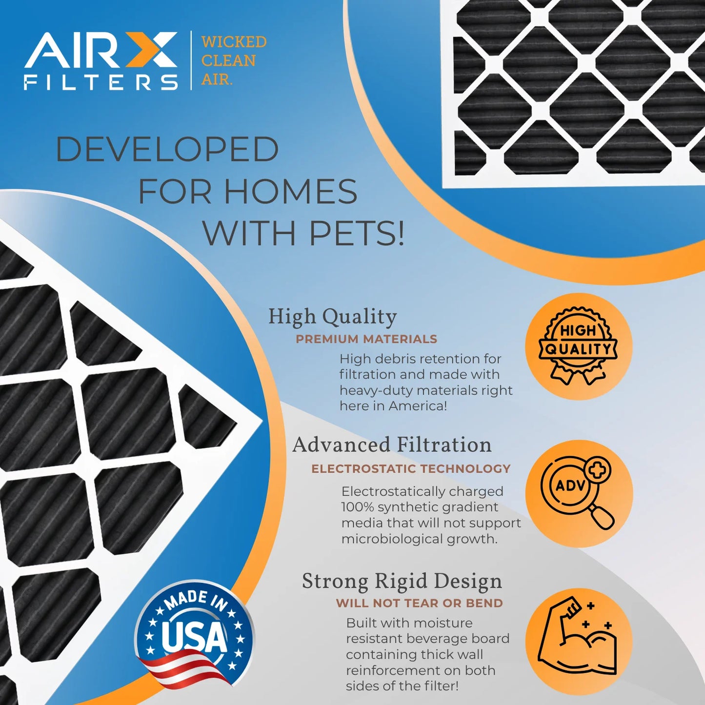 16x20x1 Air Filter MERV 8 Rating, 12 Pack of Furnace Filters Comparable to MPR 700, FPR 5, Pet Odor Retention Filters - Made in USA by AIRX FILTERS WICKED CLEAN AIR.