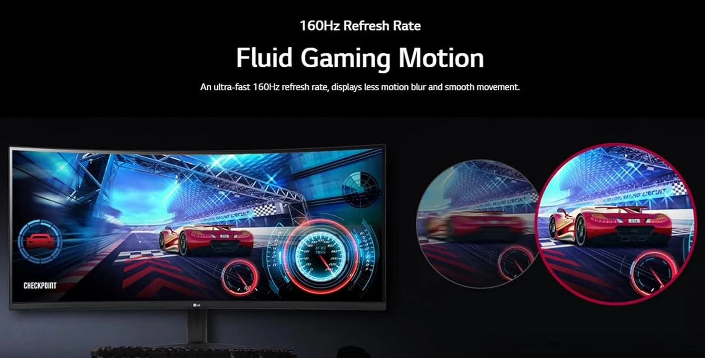 34'' Curved Gaming Monitor, 160 Hz Refresh Rate, 99% sRGB, 3440 x 1440 Display, HDR 10, FreeSync Premium, Bundle With Cefesfy USBHUB