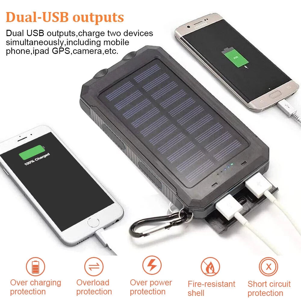 500000mAh Dual USB External Solar Power Bank LED Battery Charger for Cell Phone