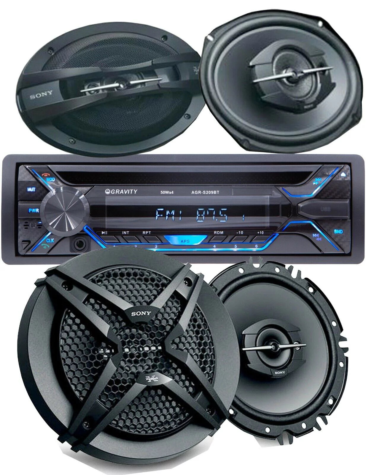 2x 6"x9" + 6.5" Speakers + 200w Car Audio CD Receiver w/ USB, SD, Bluetooth Bundle