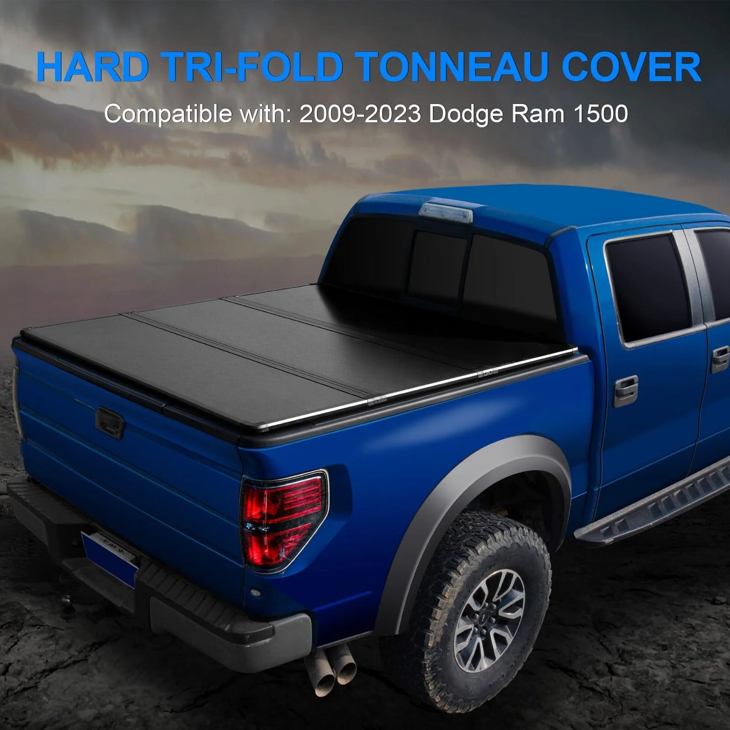 5.7Ft Hard Tri-Fold Pickup Truck Bed Tonneau Cover Compatible with 2009-2023 Fleetside Dodge Ram 1500