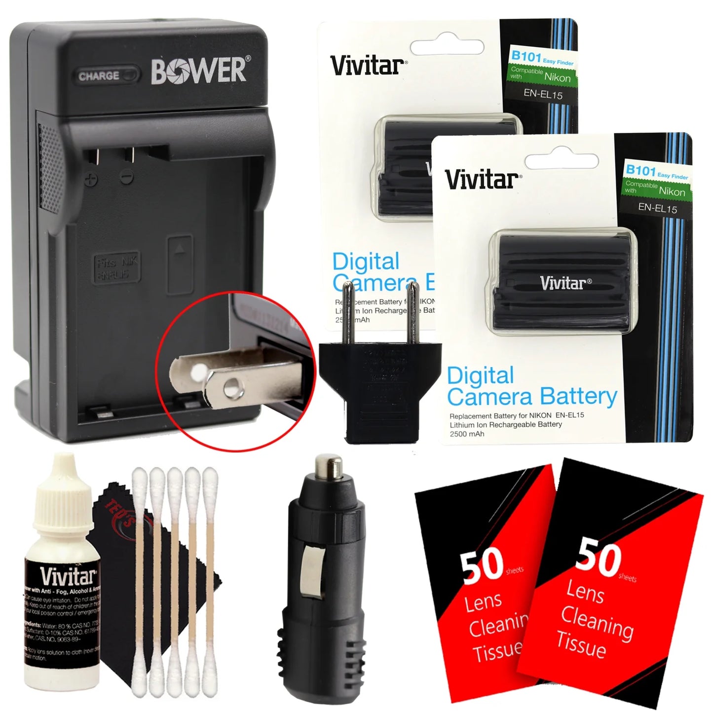 2x Vivitar EN-EL15 Battery + Charger for D7500 D7200 D7100 D7000 D610 D750 D810