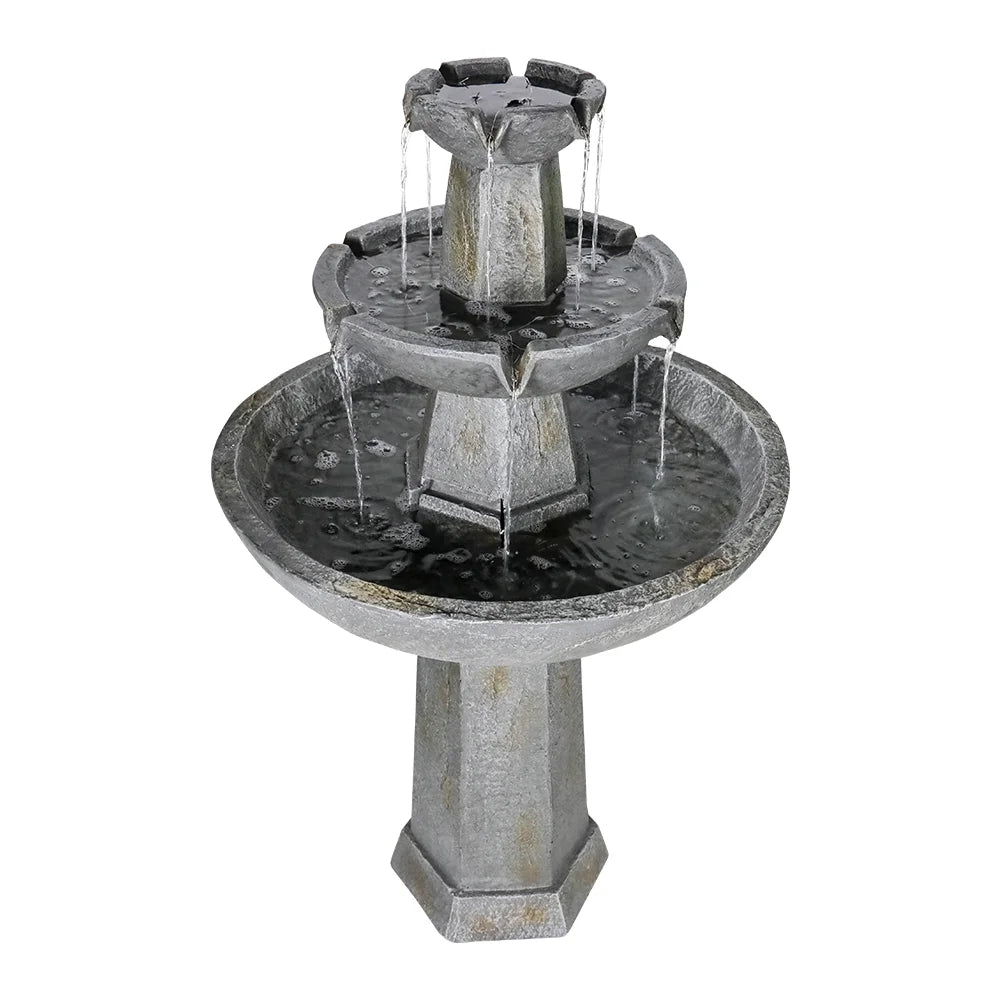 3 Tier Freestanding Liquid Fountain, 43.3in H Outdoor Fountain with Bird Bath Decor for Garden Patio Backyard Deck Home Lawn Porch