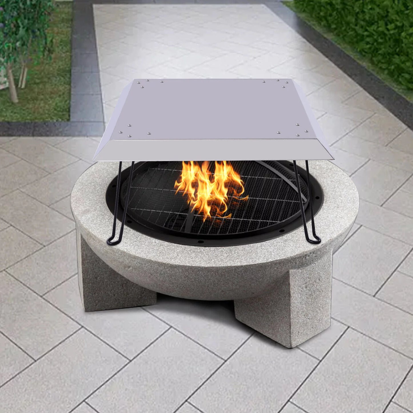 25*25 inch Outdoors Fire Pit Heat Deflector Stainless-Steel with Carrying Handle