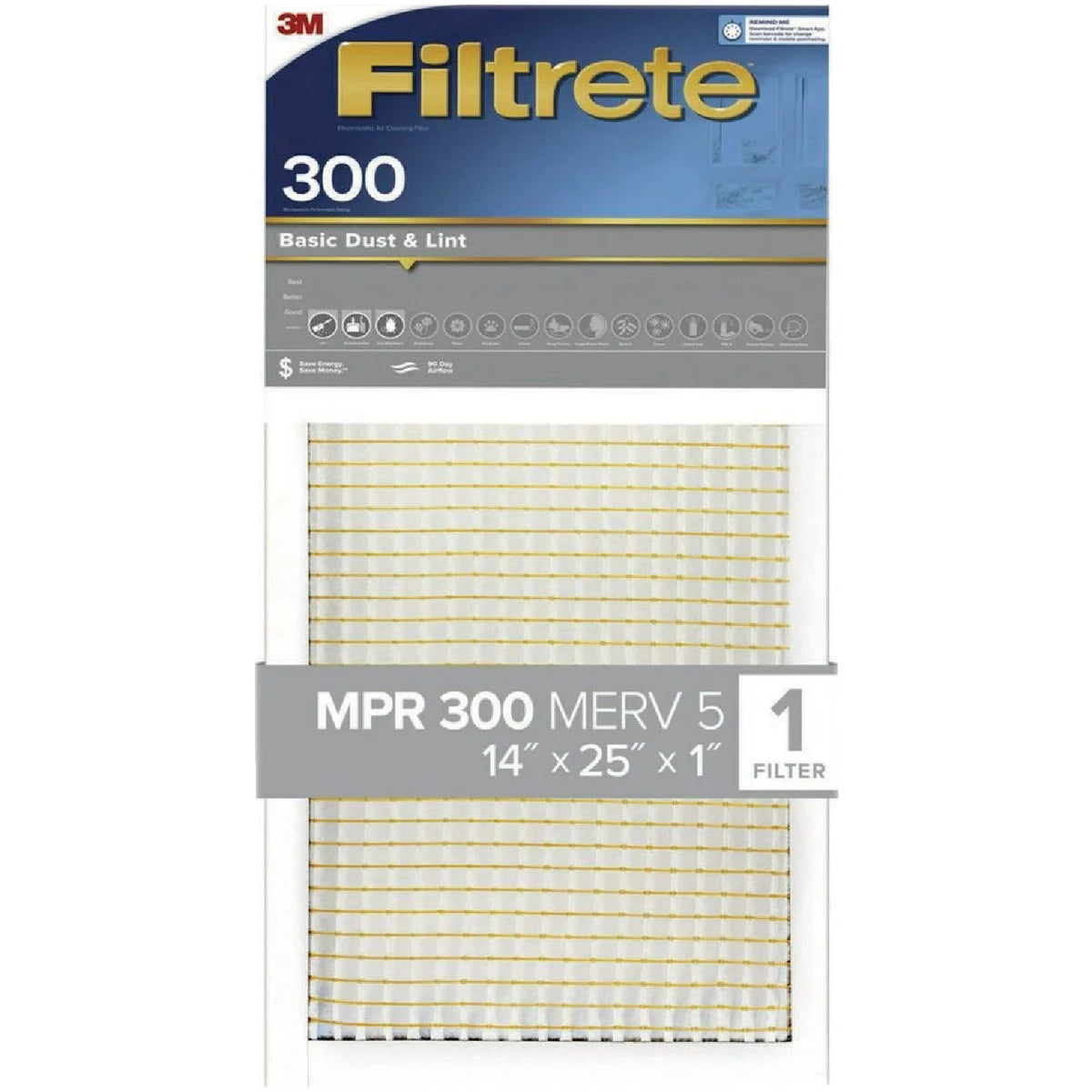 4 PK, Filtrete 14 In. x 25 In. x 1 In. Basic Dust & Lint 300 MPR Furnace Filter