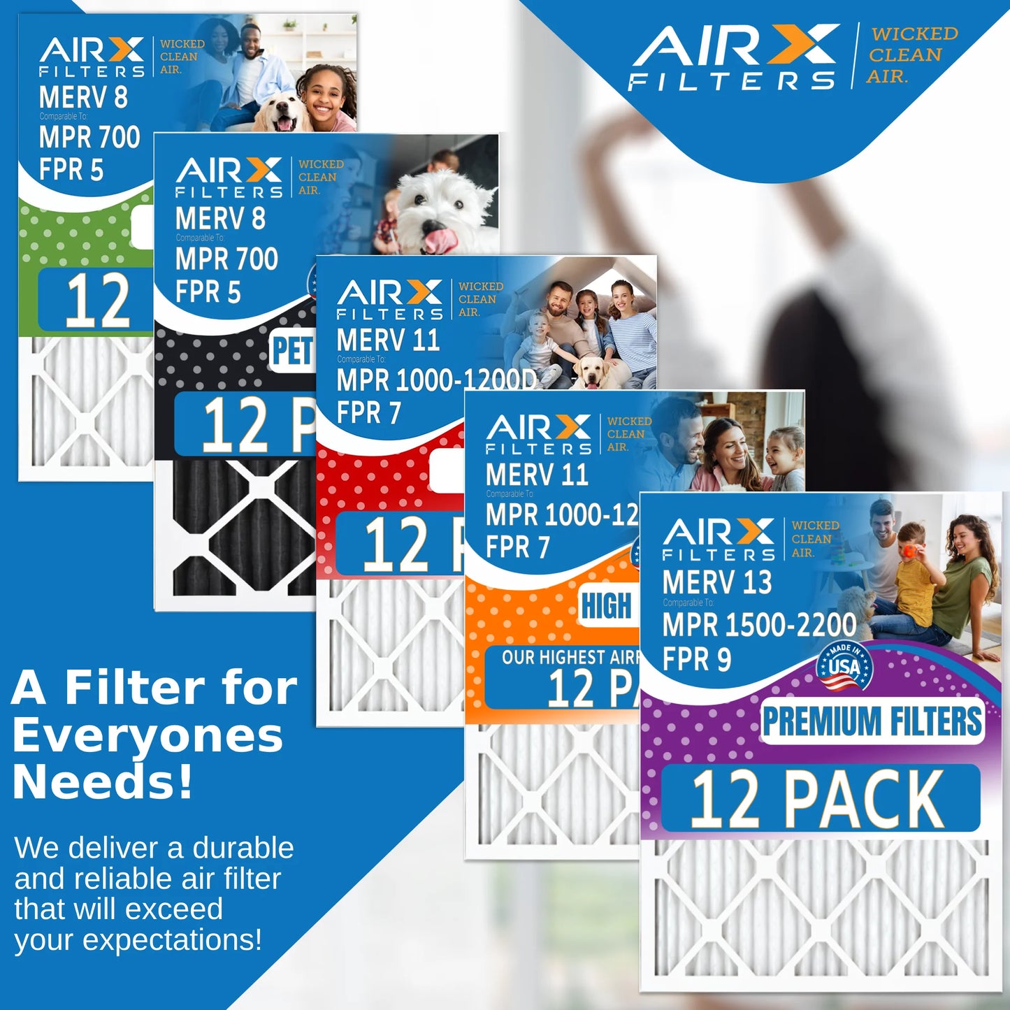 14x24x1 Air Filter MERV 8 Rating, 12 Pack of Furnace Filters Comparable to MPR 700, FPR 5, Pet Odor Retention Filters - Made in USA by AIRX FILTERS WICKED CLEAN AIR.