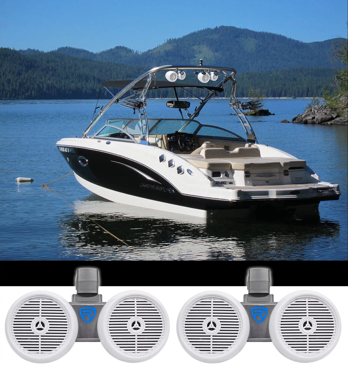 2) Rockville DWB65W Dual 6.5" White 1200w Marine Wakeboard Tower Speaker Systems