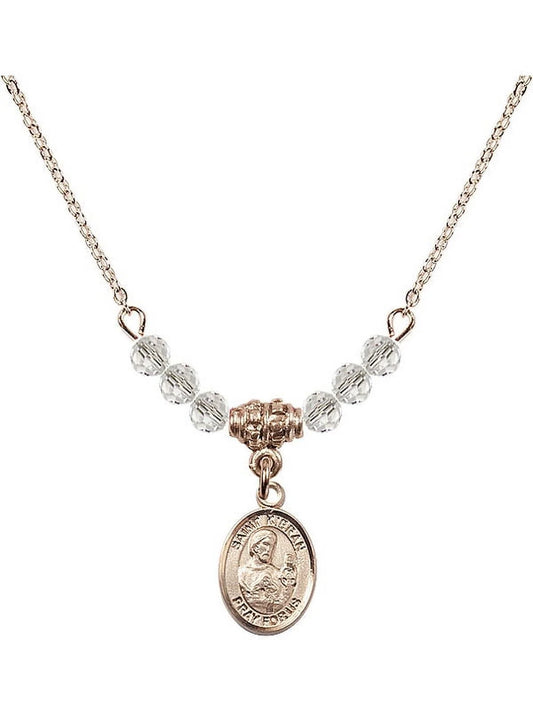 18-Inch Hamilton Gold Plated Necklace with 4mm White April Birth Month Stone Beads and Saint Kieran Charm