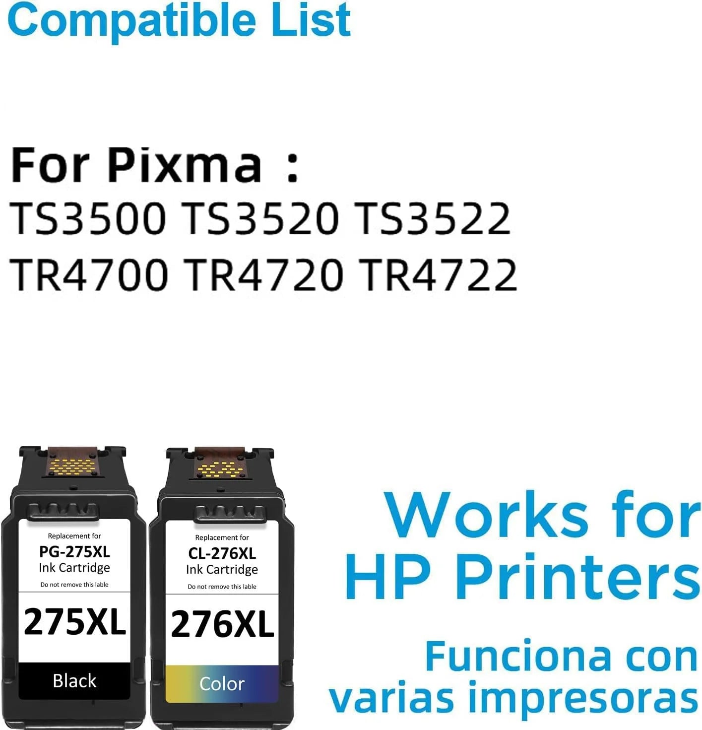 275XL 276XL Ink Cartridge Replacement for PG-275 CL-276,High Yield for 275 and 276 Multi Pack Ink Compatible for PIXMA TS3520 TS3522 TS3500 TR4720 TR4700 TR4722 Printers(1Black 1 Color)