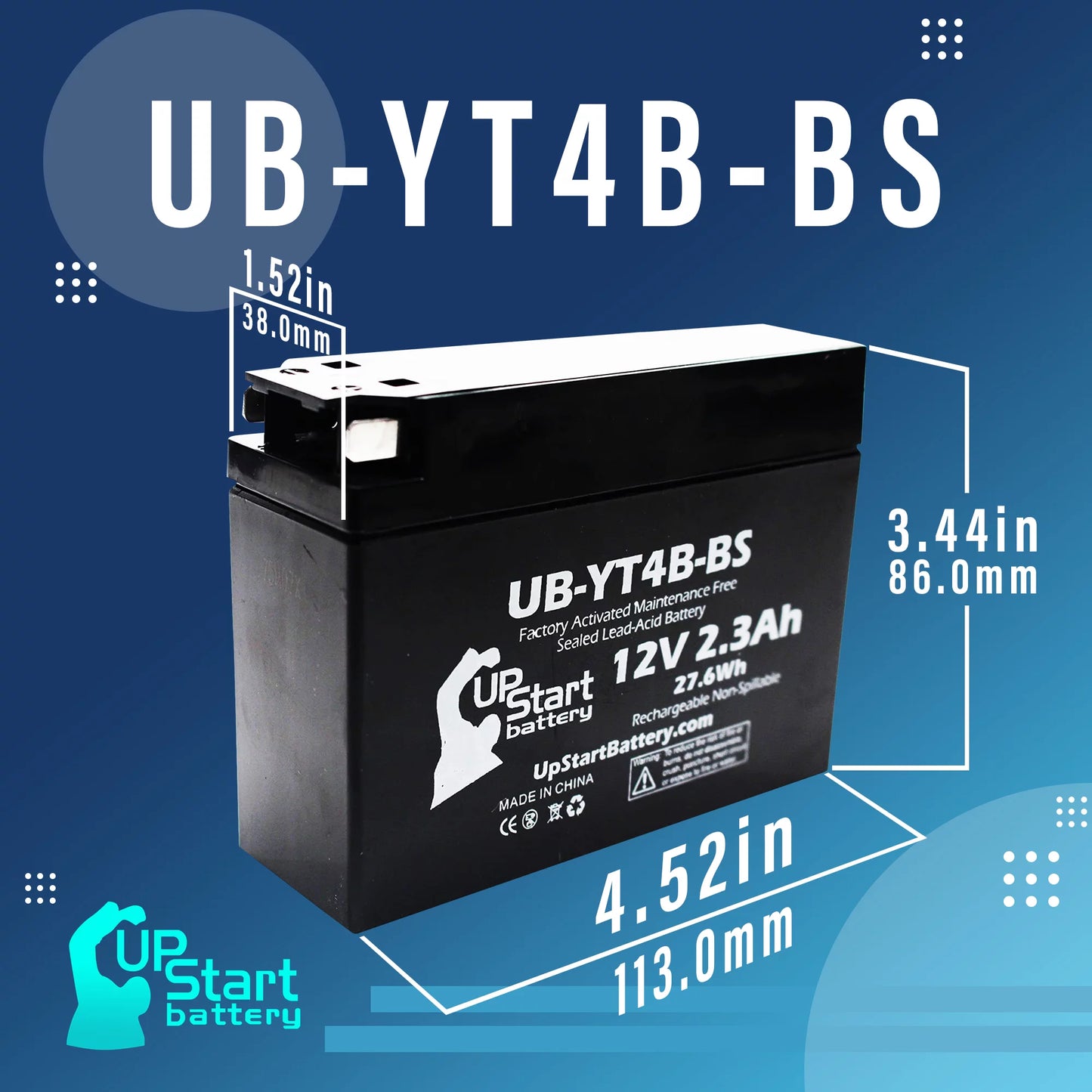 4-Pack UpStart Battery Replacement for 2012 Yamaha SR400 (FI) 400CC Factory Activated, Maintenance Free, Motorcycle Battery - 12V, 2.3Ah, UB-YT4B-BS