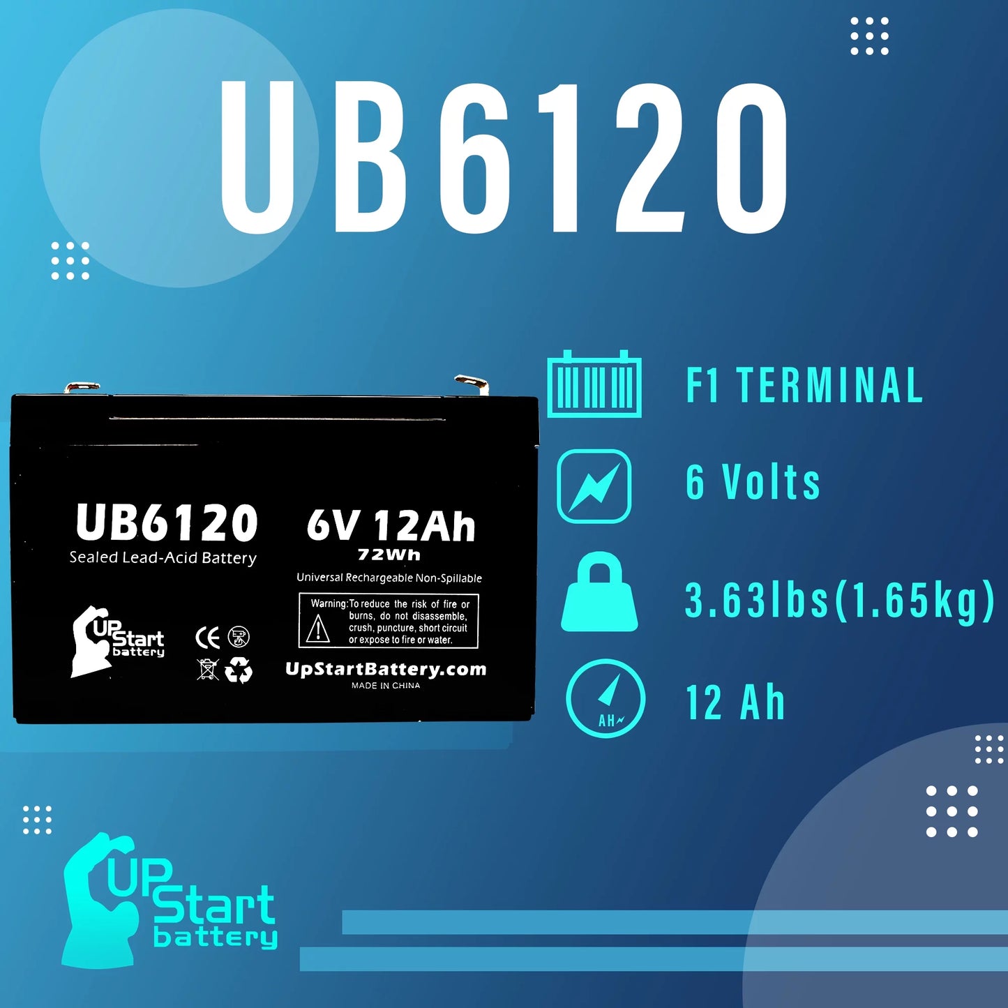 2x Pack - Compatible Tripp-Lite 850 Battery - Replacement UB6120 Universal Sealed Lead Acid Battery (6V, 12Ah, 12000mAh, F1 Terminal, AGM, SLA) - Includes 4 F1 to F2 Terminal Adapters