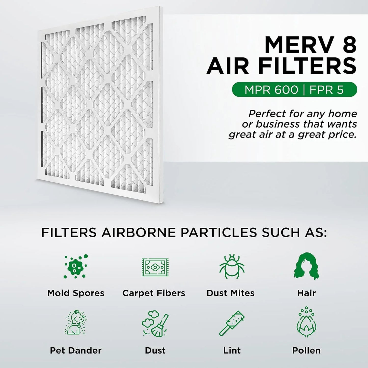 16X20x1 MERV 8 Pleated HV Furne 1" Inch Air Filters By Pamlico. Case Of 12. Ext Size: 15-1/2 X 19-1/2 X 3/4