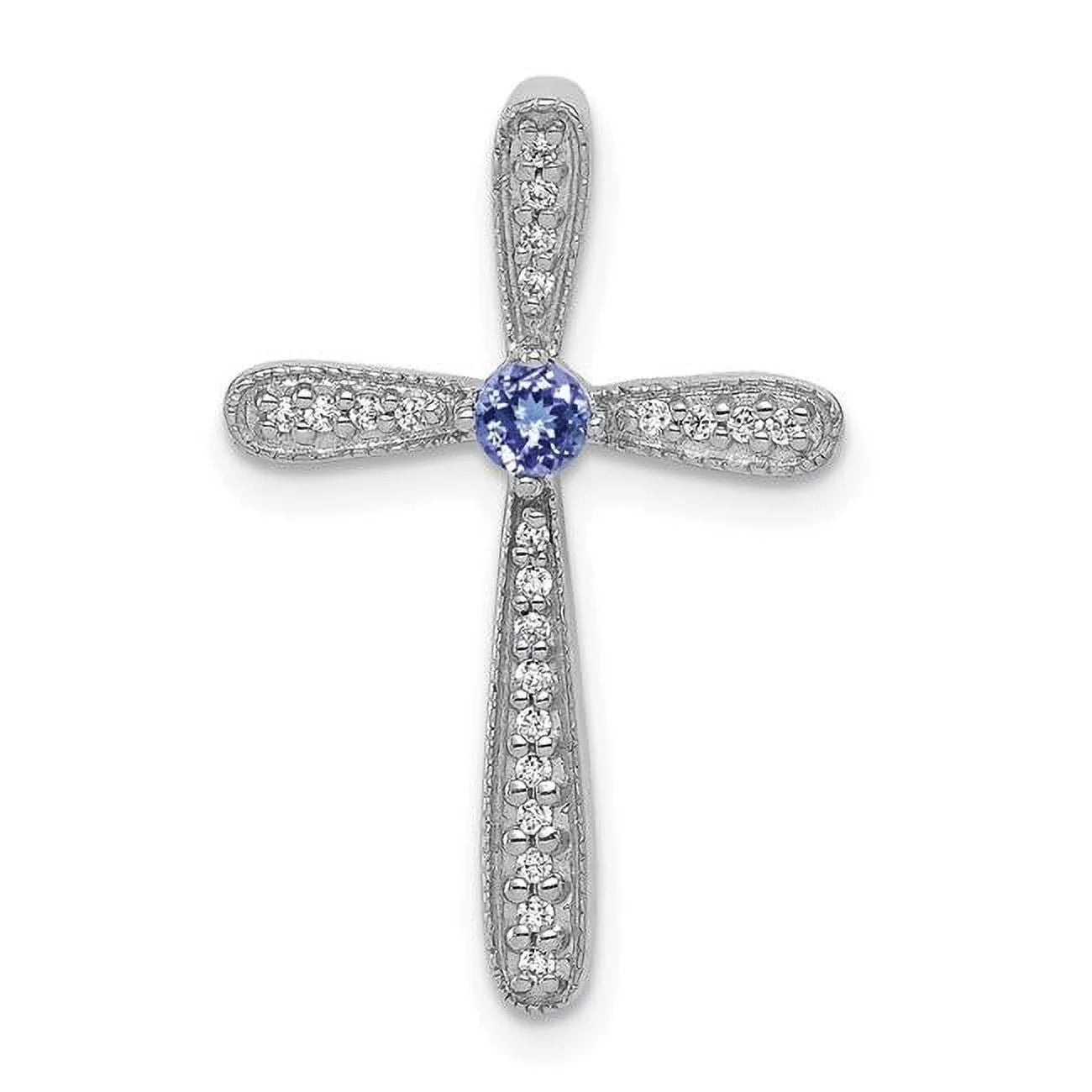 14K White Gold Diamond & Tanzanite Cross Chain Slide Pendant