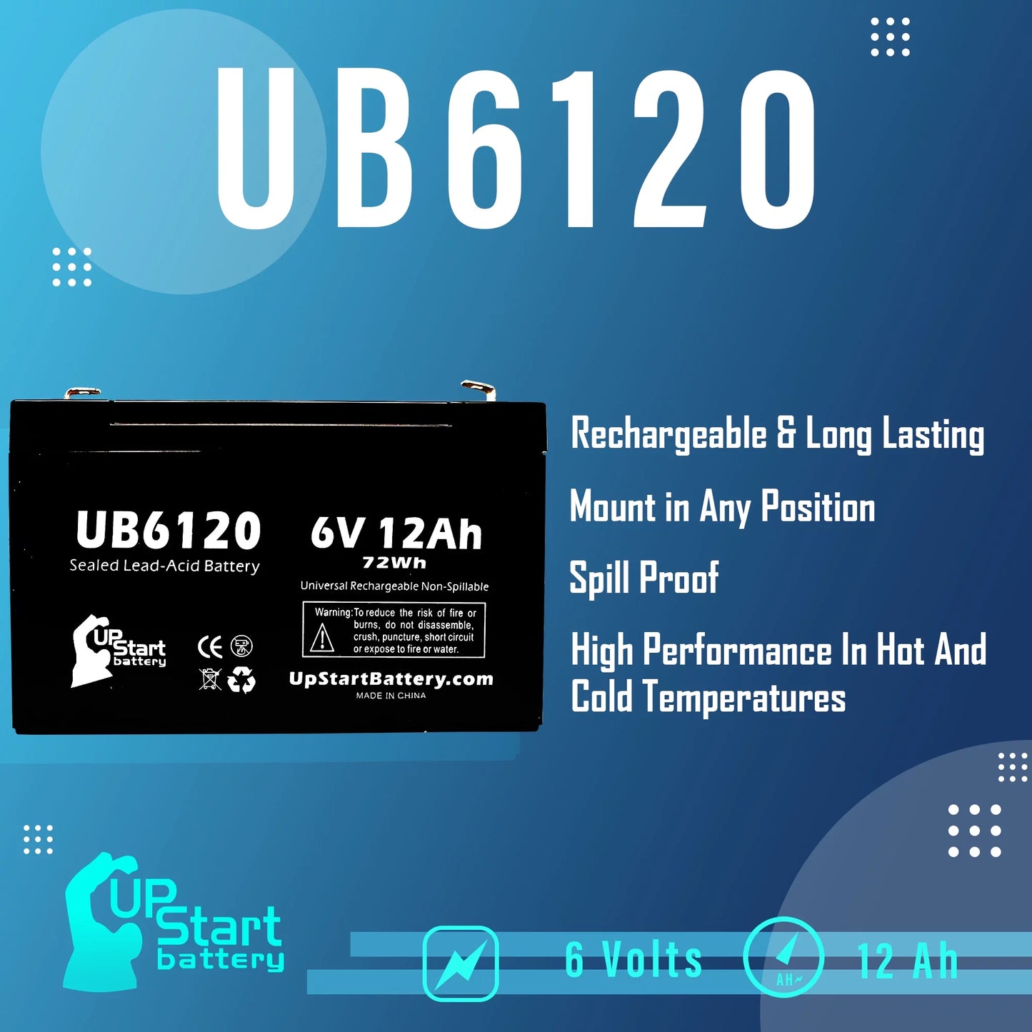 2x Pack - Compatible Tripp-Lite 850 Battery - Replacement UB6120 Universal Sealed Lead Acid Battery (6V, 12Ah, 12000mAh, F1 Terminal, AGM, SLA) - Includes 4 F1 to F2 Terminal Adapters