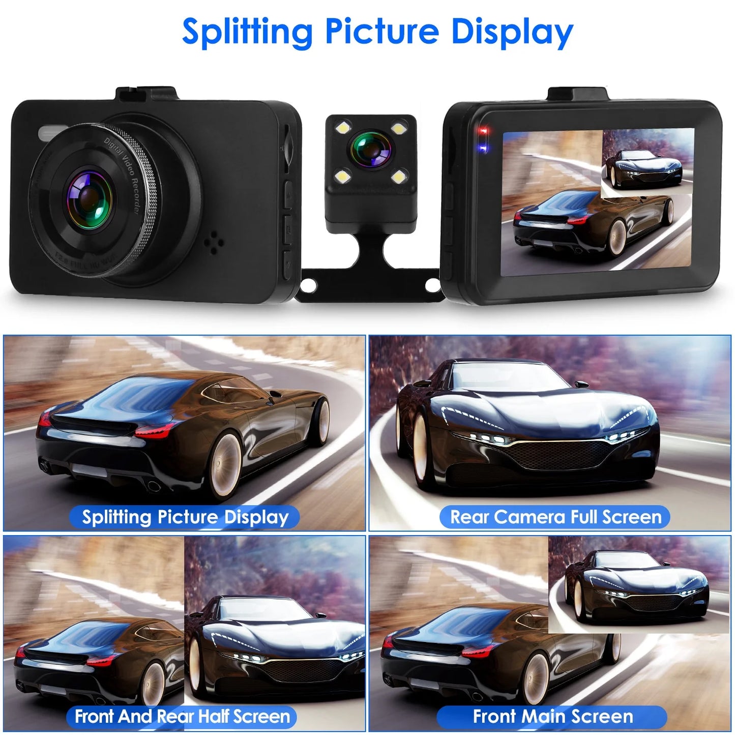 1080P Car DVR Dual Dash Cam iMounTEK Car Video Recorder with Front Rear Camera G-Sensor Motion Detection Night Vision Loop Recording (32G MMC Card Not Included)