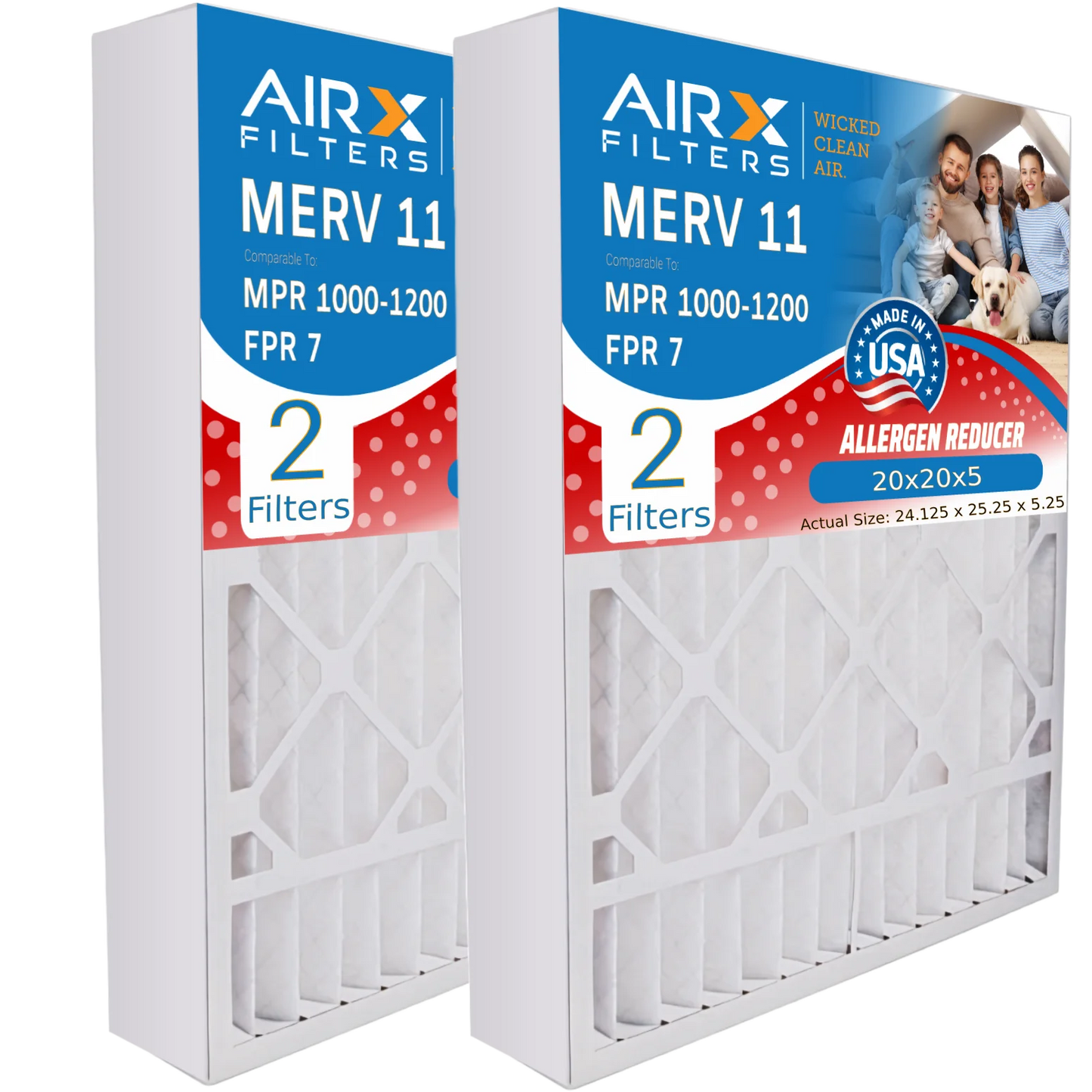 20x20x5 Air Filter MERV 11 Comparable to MPR 1000, MPR 1200 & FPR 7 Compatible with Goodman / Amana M2-1056 Premium USA Made 20x20x5 Furnace Filter 2 Pack by AIRX FILTERS WICKED CLEAN AIR.