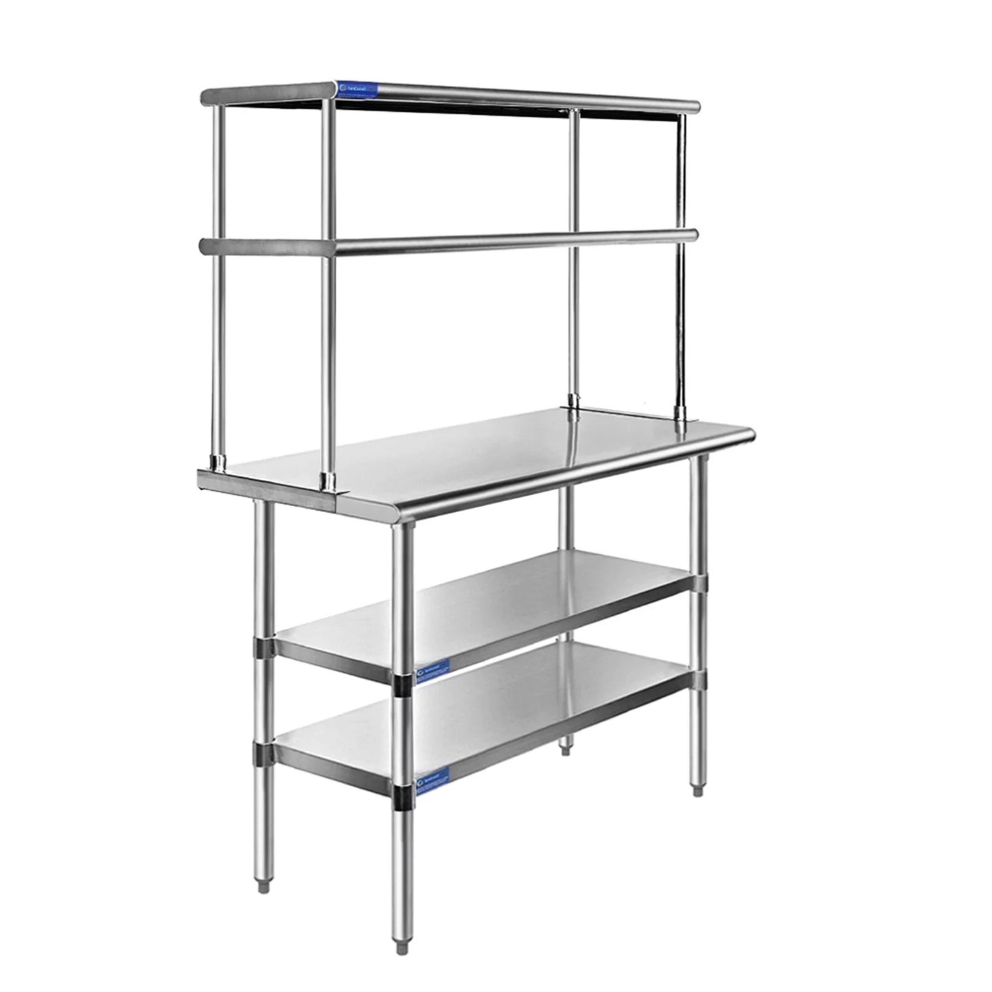 18" x 30" Stainless Steel Work Table With Two Shelves | 12" Wide Double Tier Overshelf | Metal Kitchen Prep Table & Shelving Combo