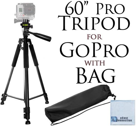 60" Inch Pro Series Professional Camera Tripod Goes For All GoPro HERO Cameras, DLSR Digital Cameras and Camcorders + eCostConnection Microfiber Cloth