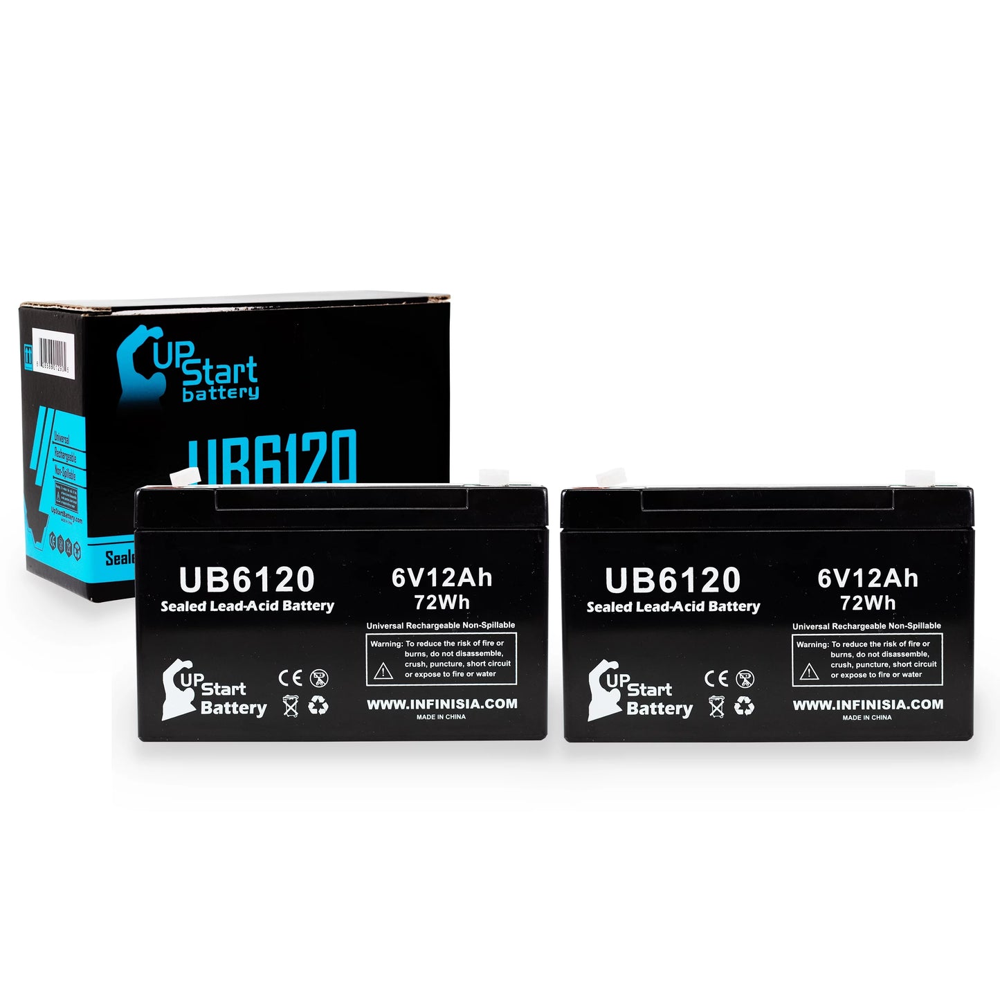 2x Pack - Compatible Tripp-Lite 850 Battery - Replacement UB6120 Universal Sealed Lead Acid Battery (6V, 12Ah, 12000mAh, F1 Terminal, AGM, SLA) - Includes 4 F1 to F2 Terminal Adapters