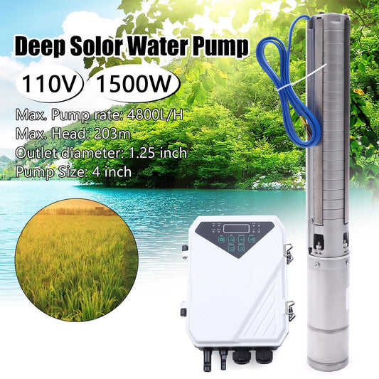 4" 2 110V Solar Liquid Pump Submersible MPPT Controller Kit DC Deep Well Pump