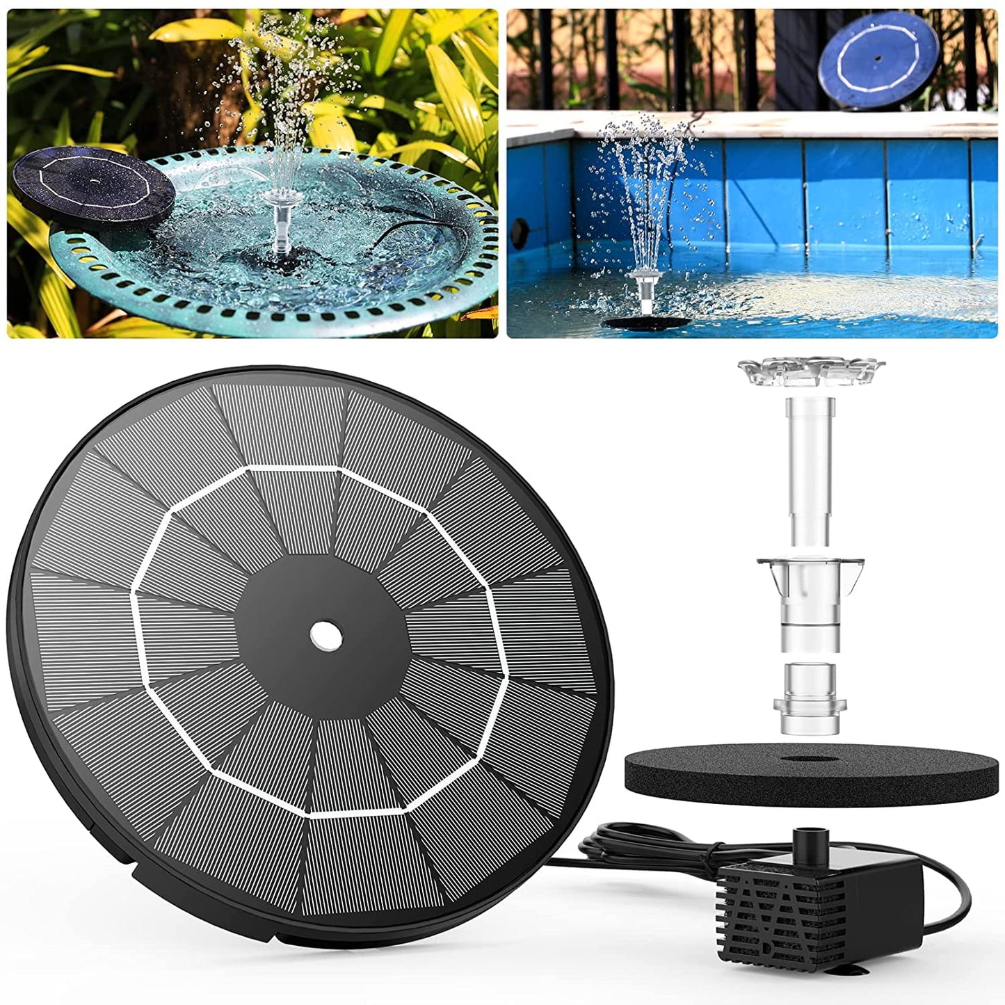 3.5W Solar Fountain Pump for Liquid Feature Outdoor DIY Solar Bird Bath Fountain with Multiple Nozzles, Solar Powered Liquid Fountain for Garden, Ponds, Fish Tank and Aquarium