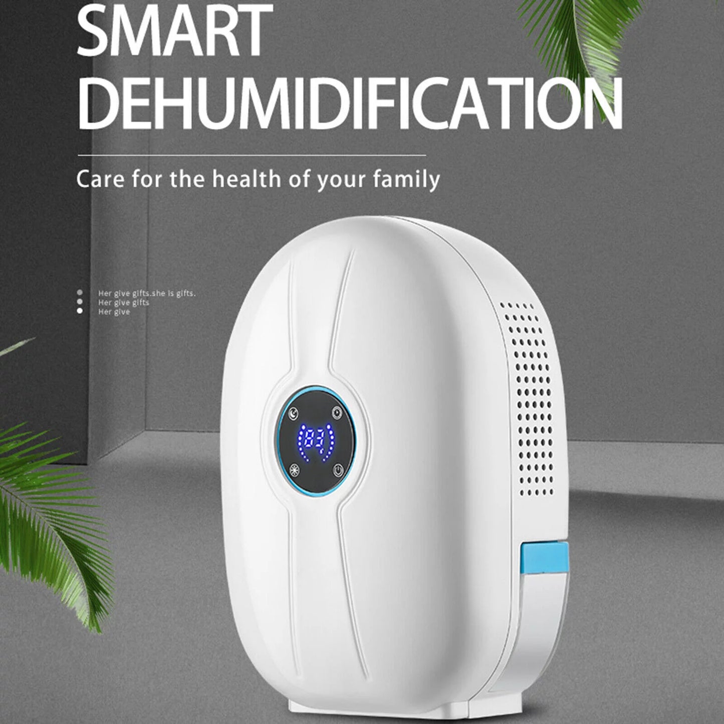 500ml Mini Dehumidifier Dryer Portable for Home Car Office LCD Display Quietly White W/ Remote