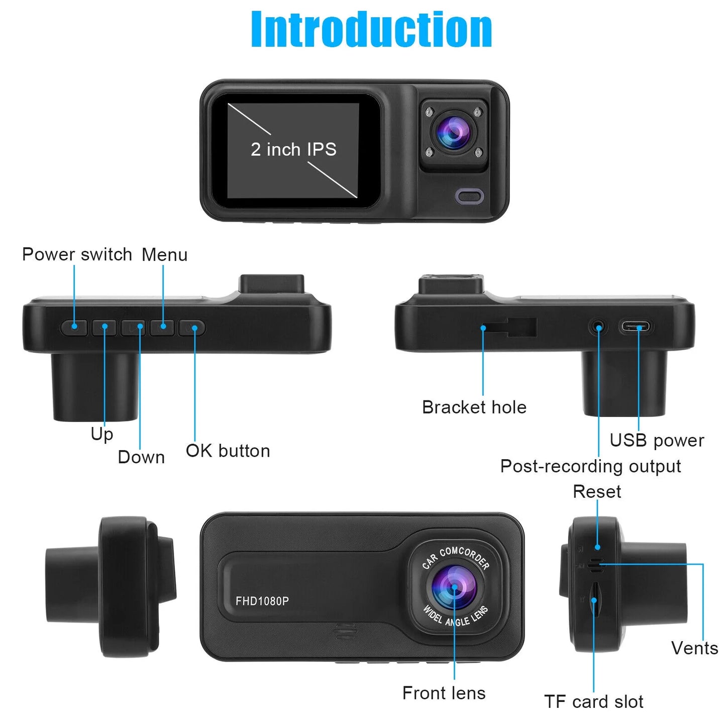 2" HD 1080P Car Dual Lens 170° Dash Cam 3 Channel Video Recorder Camera G-sensor