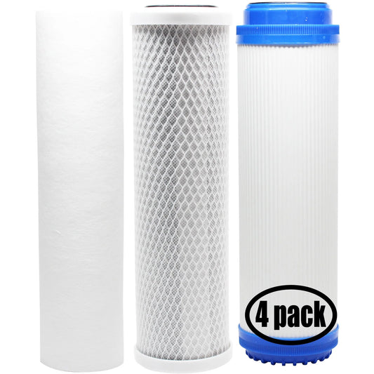 4-Pack Replacement for Filter Kit for Pentek 158601 RO System - Includes Carbon Block Filter, PP Sediment Filter & GAC Filter - Denali Pure Brand