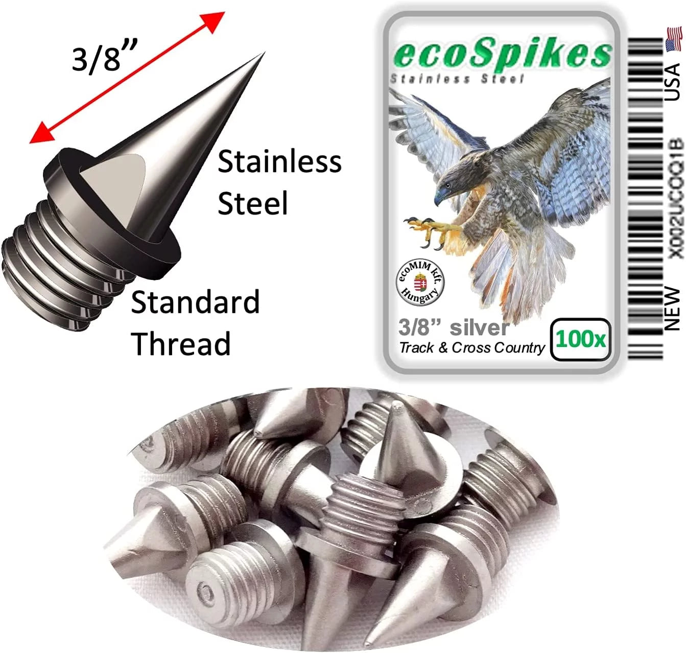 3/8 inch (9mm) Stainless Steel Track/Cross Country Spikes (Bag of 100)