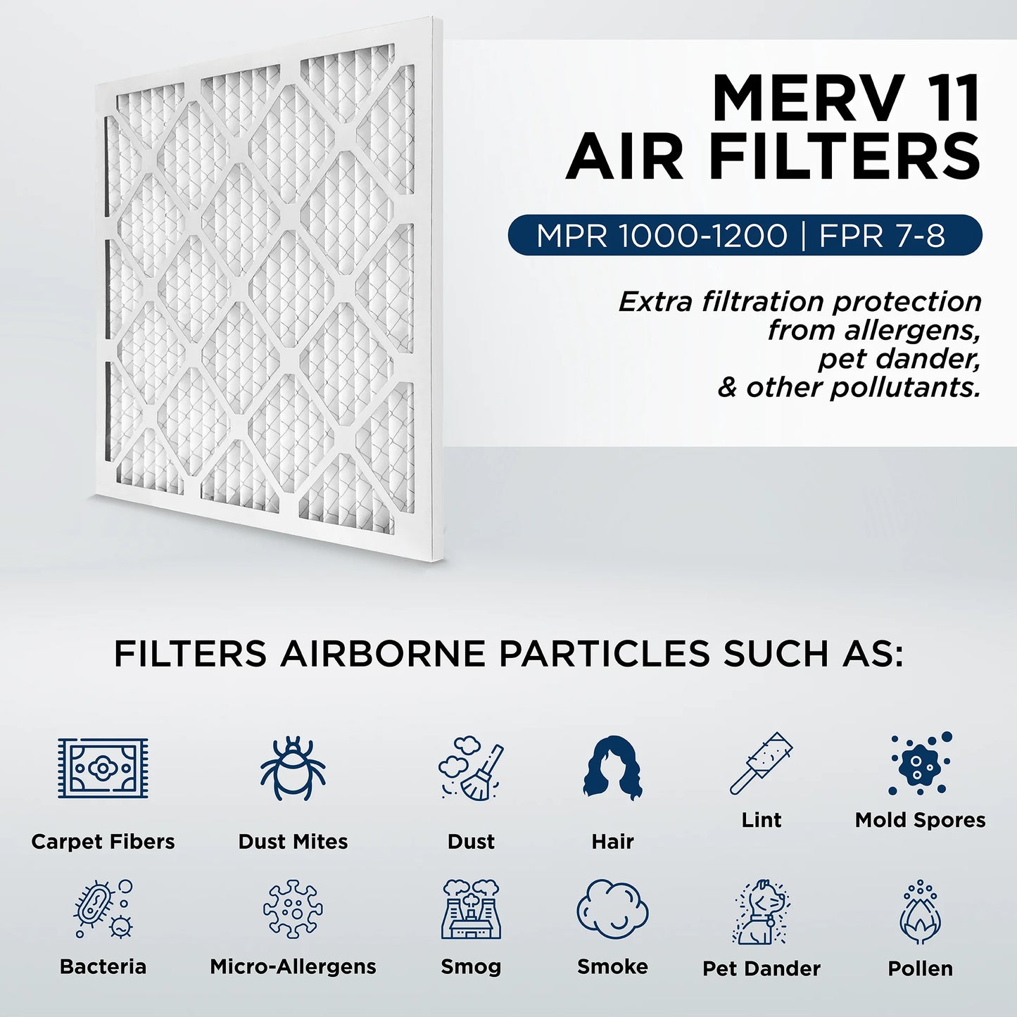 15x20x1 MERV 11, MPR 1000 Pleated AC Furnace 1" Air Filters by Pamlico. Quantity 6. Actual Size: 14-1/2 x 19-1/2 x 3/4