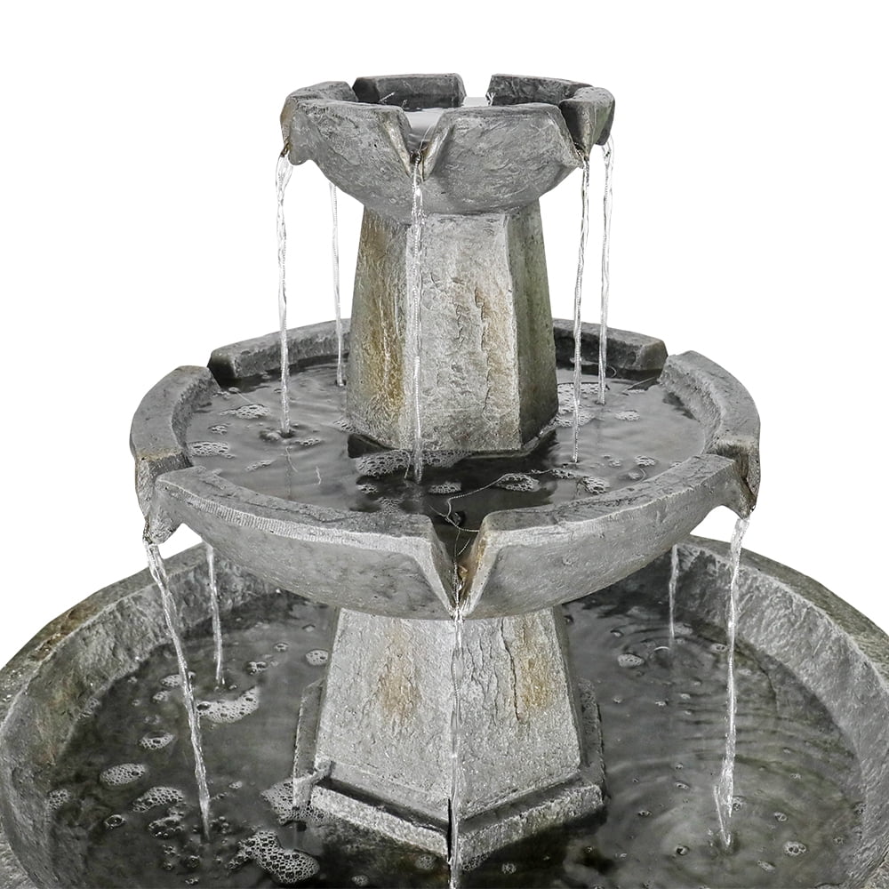 3 Tier Freestanding Liquid Fountain, 43.3in H Outdoor Fountain with Bird Bath Decor for Garden Patio Backyard Deck Home Lawn Porch