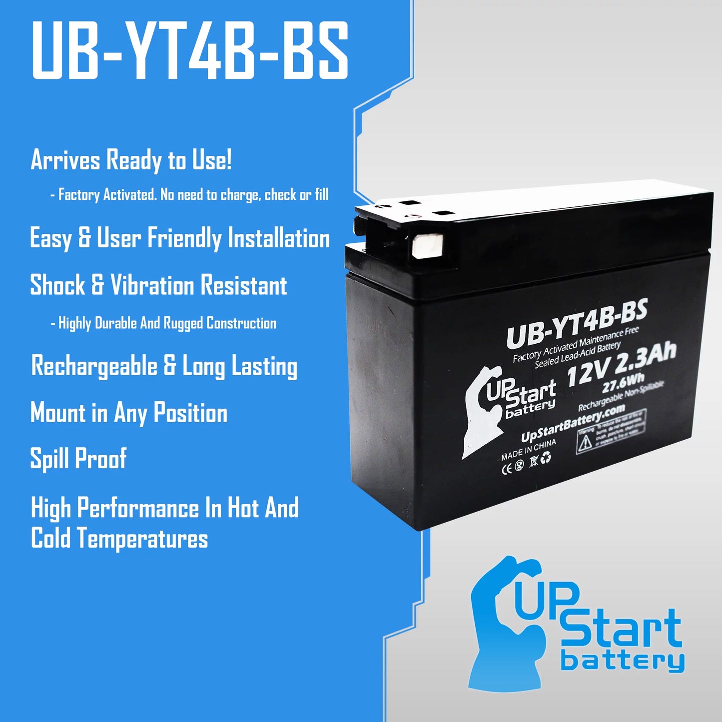 4-Pack UpStart Battery Replacement for 2012 Yamaha SR400 (FI) 400CC Factory Activated, Maintenance Free, Motorcycle Battery - 12V, 2.3Ah, UB-YT4B-BS