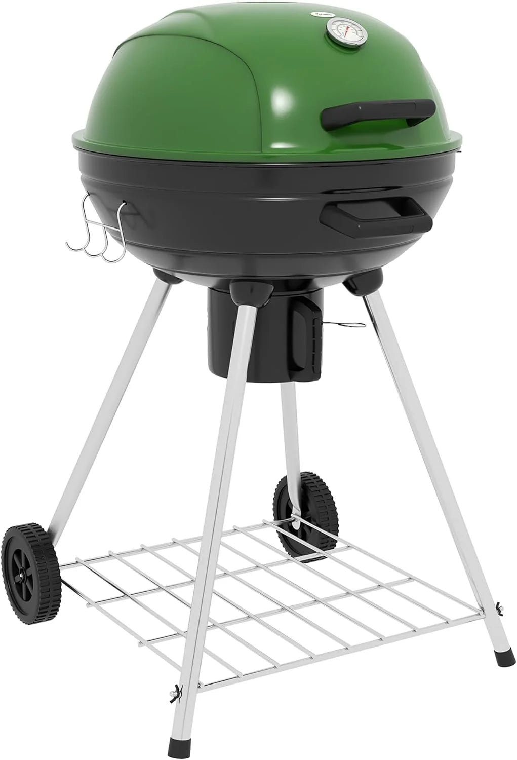 21" Kettle Charcoal BBQ Grill Trolley with 360 sq.in. Cooking Area, Outdoor Barbecue with Shelf, Wheels, Ash Catcher and Built-in Thermometer for Patio, Backyard Party, Green