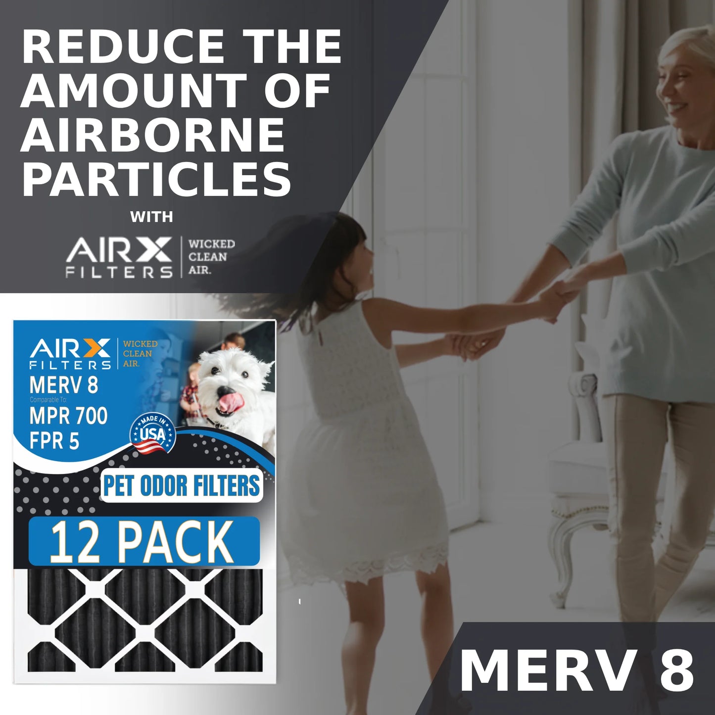 14x24x1 Air Filter MERV 8 Rating, 12 Pack of Furnace Filters Comparable to MPR 700, FPR 5, Pet Odor Retention Filters - Made in USA by AIRX FILTERS WICKED CLEAN AIR.