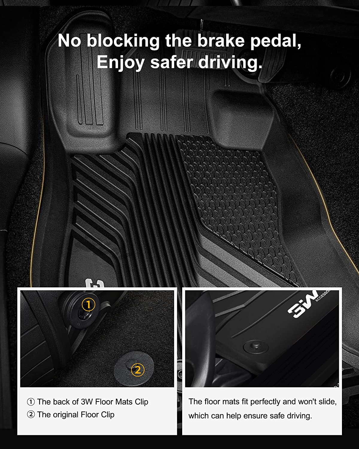 3W Car Floor Mats Liners for 2019-2023 Subaru Forester, All-Weather Mats Floor Liner Set, TPE Material, Black