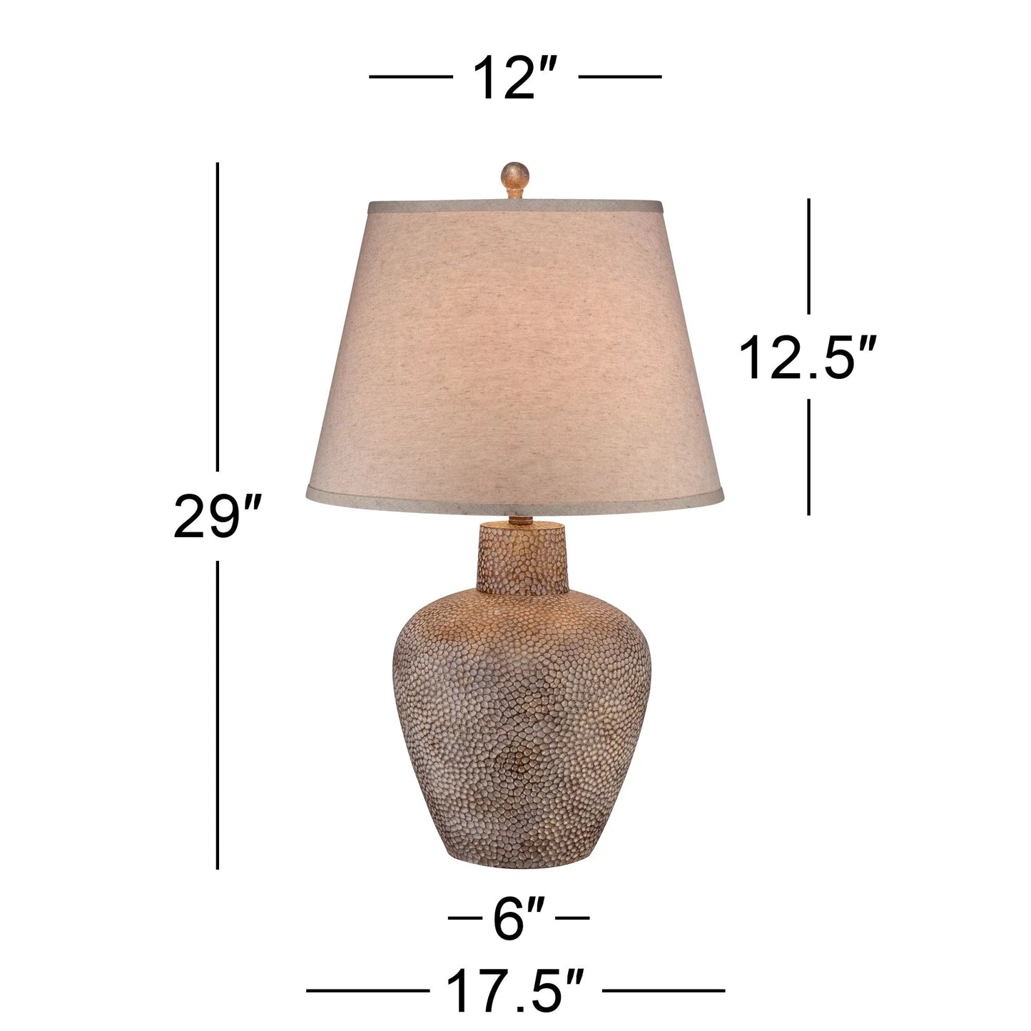 360 Lighting Bentley Rustic Farmhouse Table Lamp 29" Tall Brown Leaf Textured Hammered Pot Off White Empire Shade for Bedroom Living Room House Home