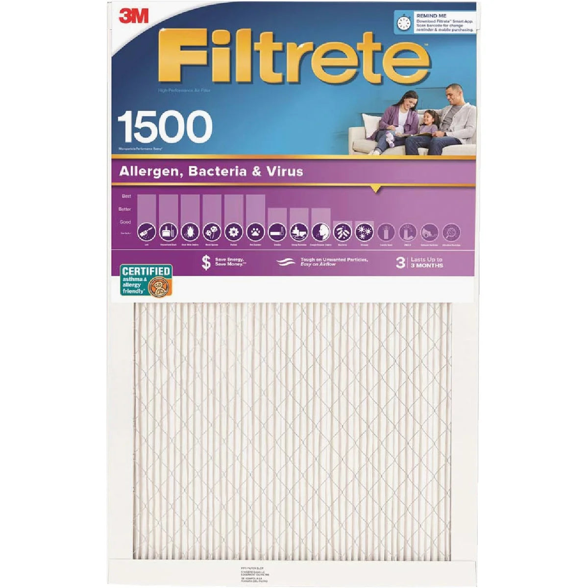 1 PK, Filtrete 16 In. x 25 In. x 1 In. Ultra Allergen Healthy Living 1550 MPR Furnace Filter