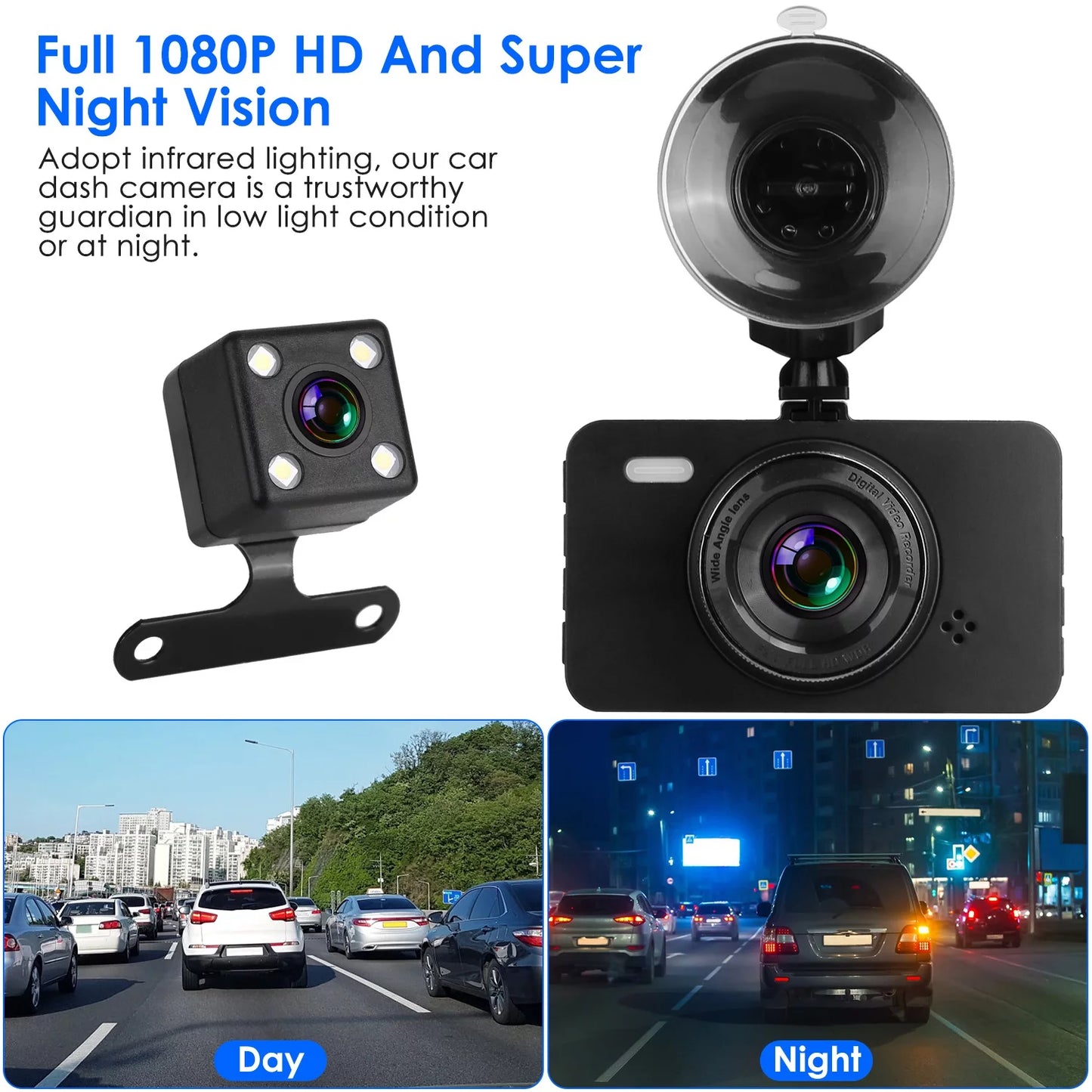 1080P Car DVR Dual Dash Cam iMounTEK Car Video Recorder with Front Rear Camera G-Sensor Motion Detection Night Vision Loop Recording (32G MMC Card Not Included)