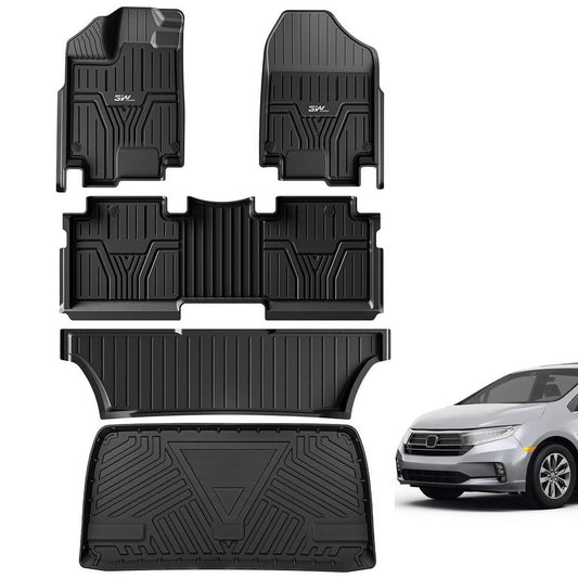 3W Floor Mats & Cargo Liner Fit for 2018-2024 Honda Odyssey Mini Passenger Van Custom Floor Liner and Cargo Mats for Odyssey 1st,2nd and 3rd Rows Car Mats and Trunk Liner