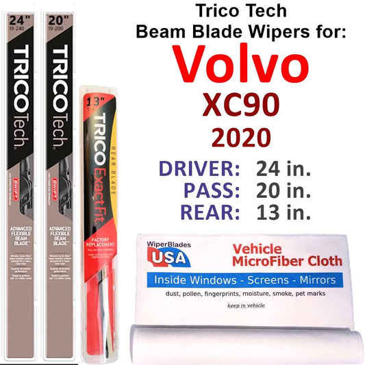 2020 Volvo XC90 Beam Blade Wipers (Set of 3) w/Rear Wiper