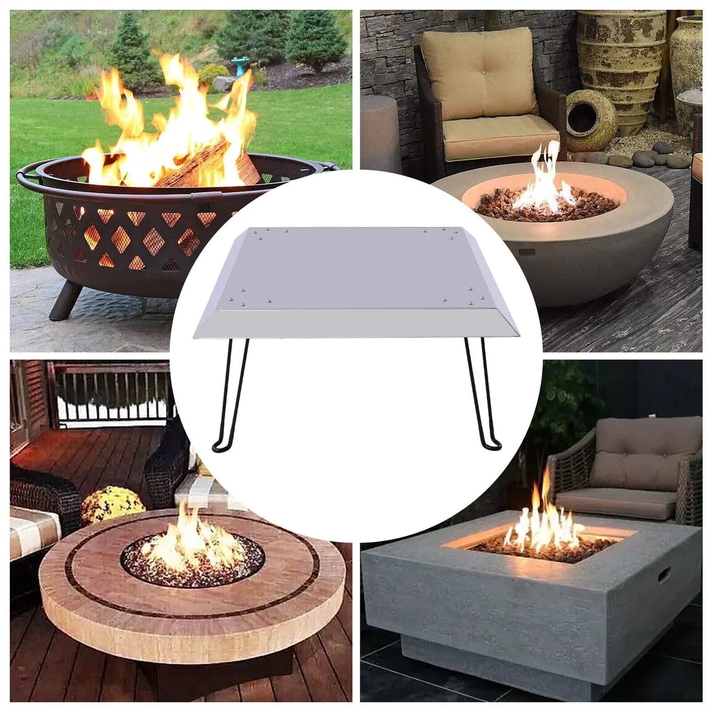 25*25 inch Outdoors Fire Pit Heat Deflector Stainless-Steel with Carrying Handle