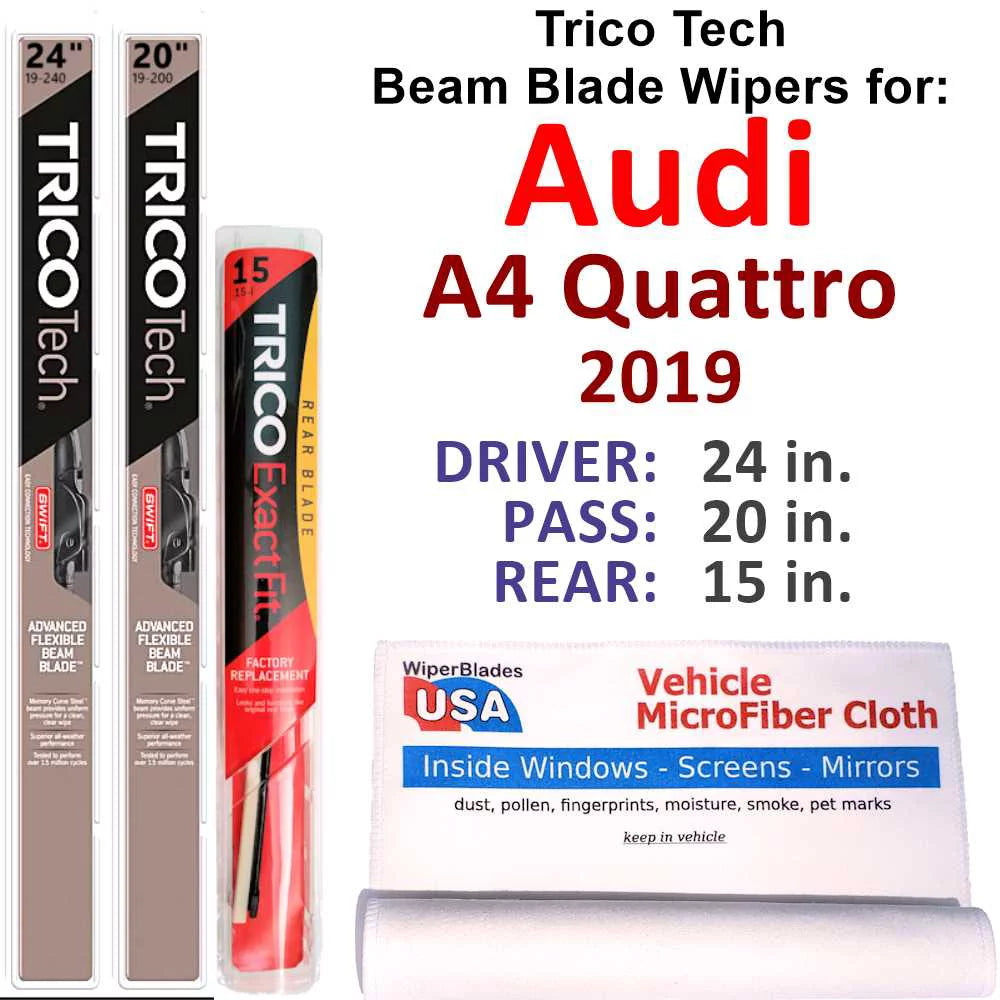 2019 Audi A4 Quattro Beam Blade Wipers (Set of 3) w/Rear Wiper