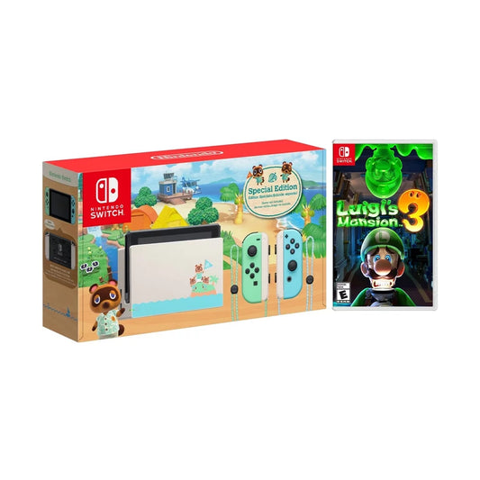 2020 New Nintendo Switch Animal Crossing: New Horizons Edition Bundle with Luigi's Mansion 3 NS Game Disc and Mytrix NS Tempered Glass Display Protector - 2020 New Limited Console!